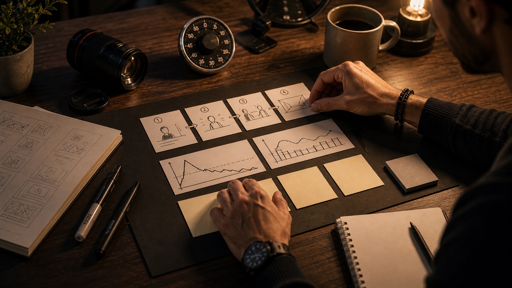 Storyboard e hook video ordinati per trattenere l'attenzione