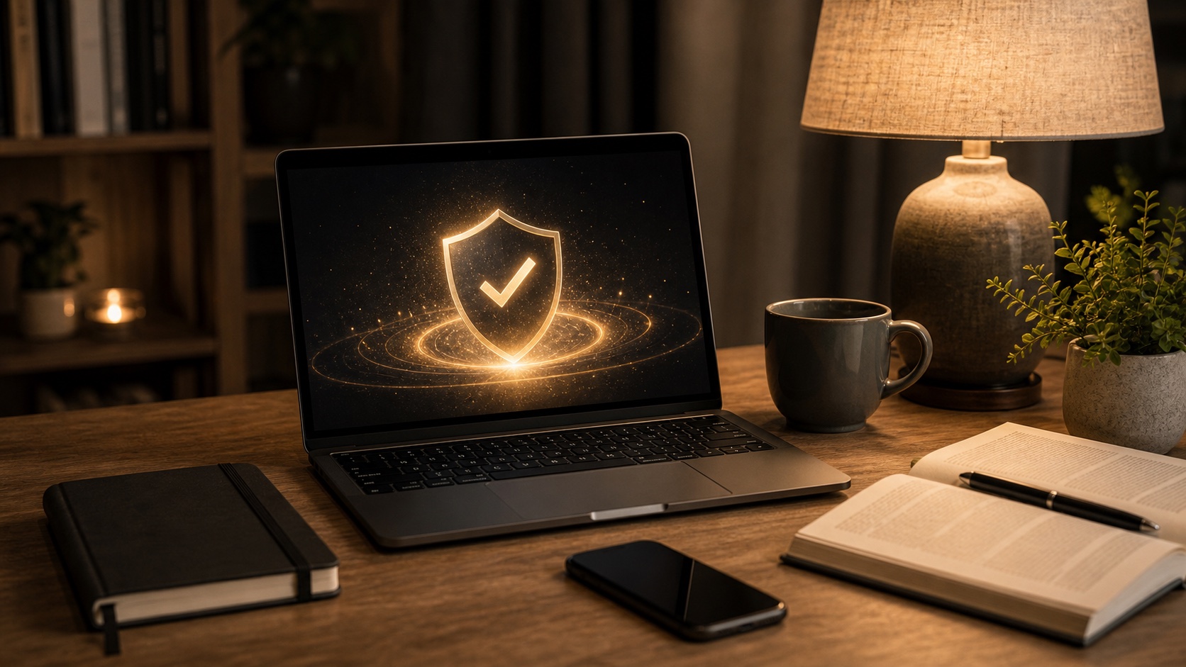Accesso digitale sicuro e supporto rappresentati da laptop e strumenti ordinati