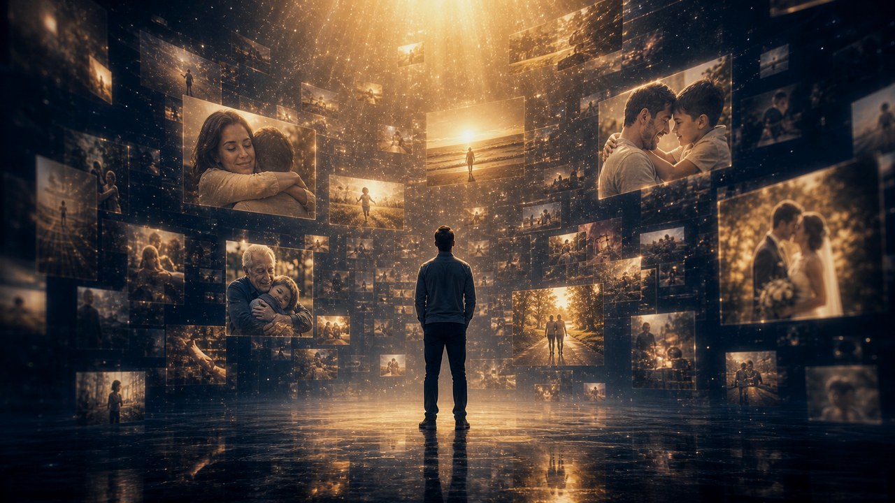 Revisione della vita rappresentata con ricordi luminosi e realistici
