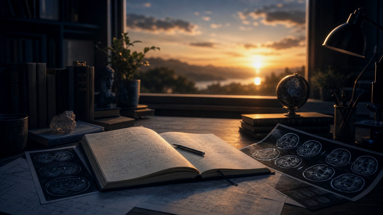 Persona calma davanti all'alba in una scena realistica